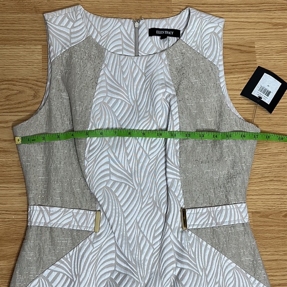 🆕NWT Ellen Tracy Textured Tan/Ivory Bodycon Midi Sheath Dress, 10 - Picture 11 of 12